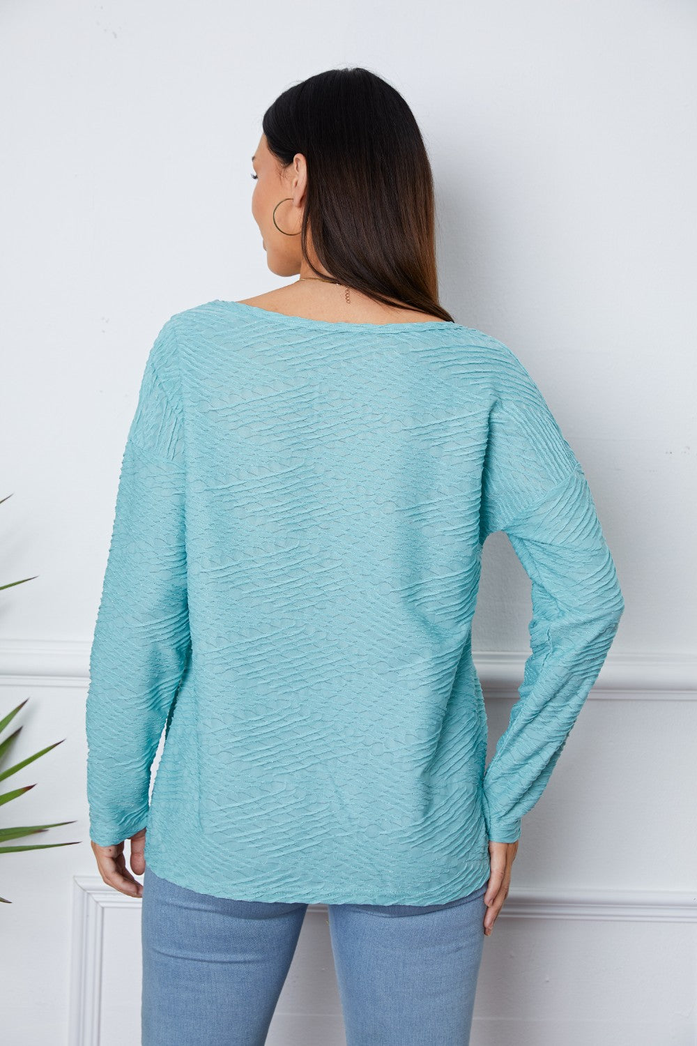 Texture Notched Drop Shoulder Top