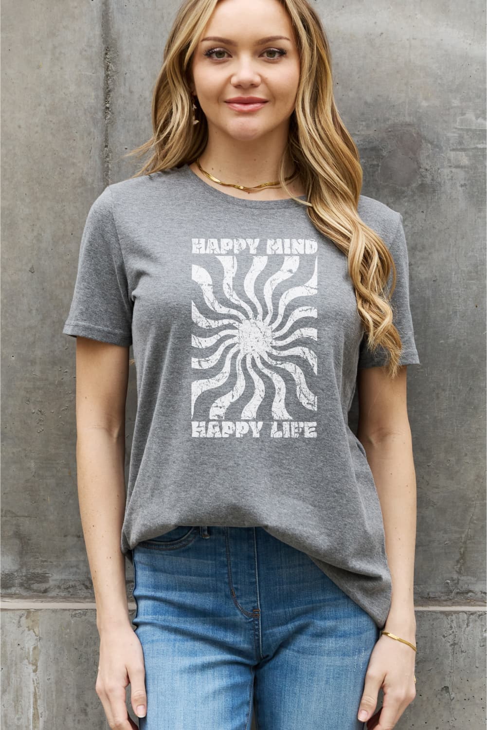 Simply Love Full Size HAPPY MIND HAPPY LIFE Graphic Cotton Tee