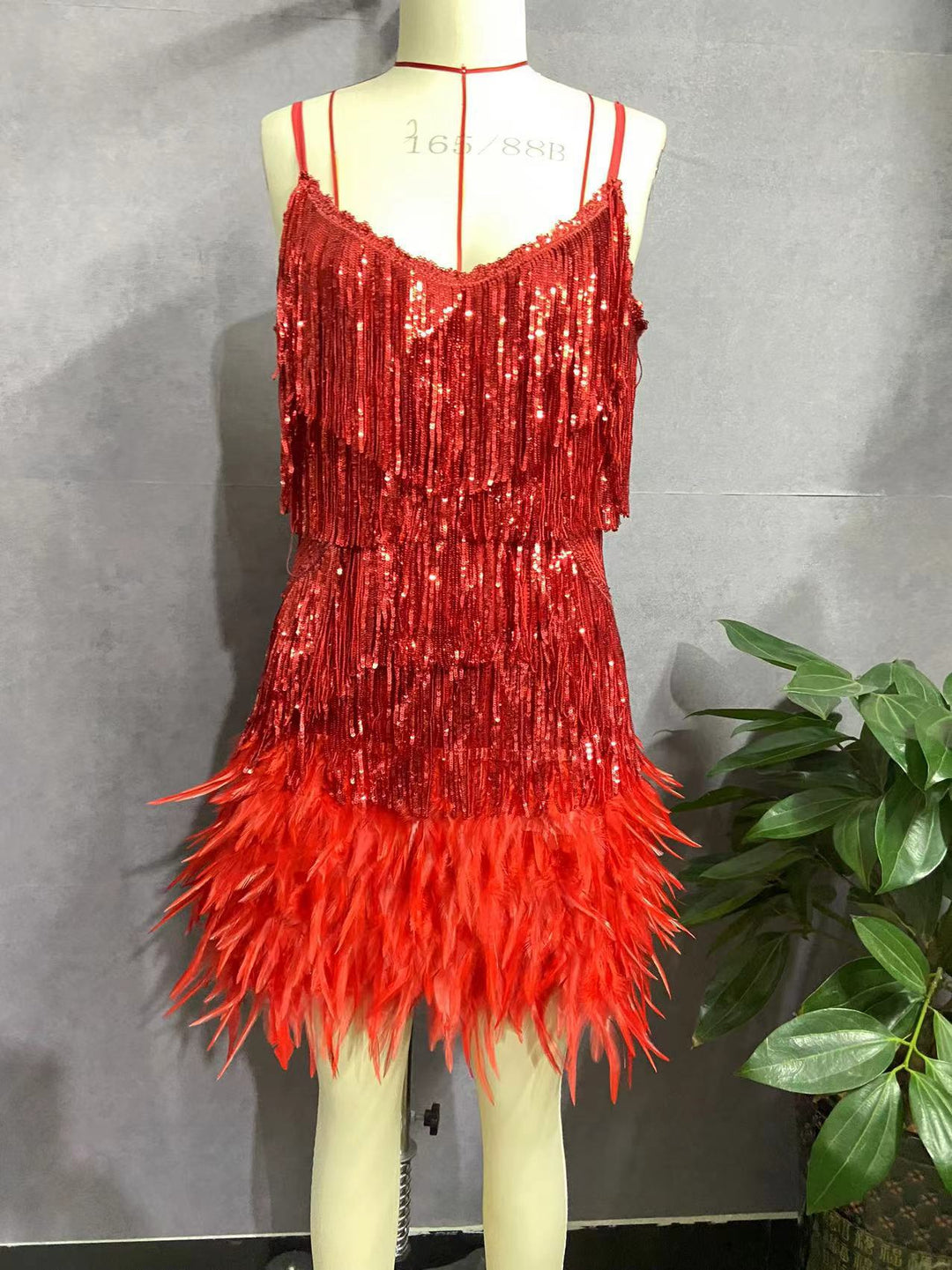 Tassel Sequ Feather Stitching Dress