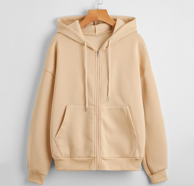 Autumn Winter Fleece Lined Women Solid Color Long Sleeved Zipper Urban Casual Comfortable Loose Women Hoodies