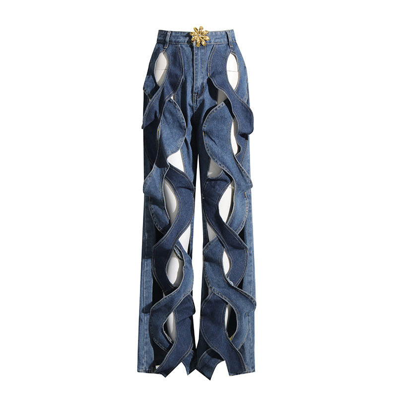 Personalized Twisted Wide Leg Pants for Women Summer High Waist Straight Loose Slimming Sense of Design Trousers Jeans