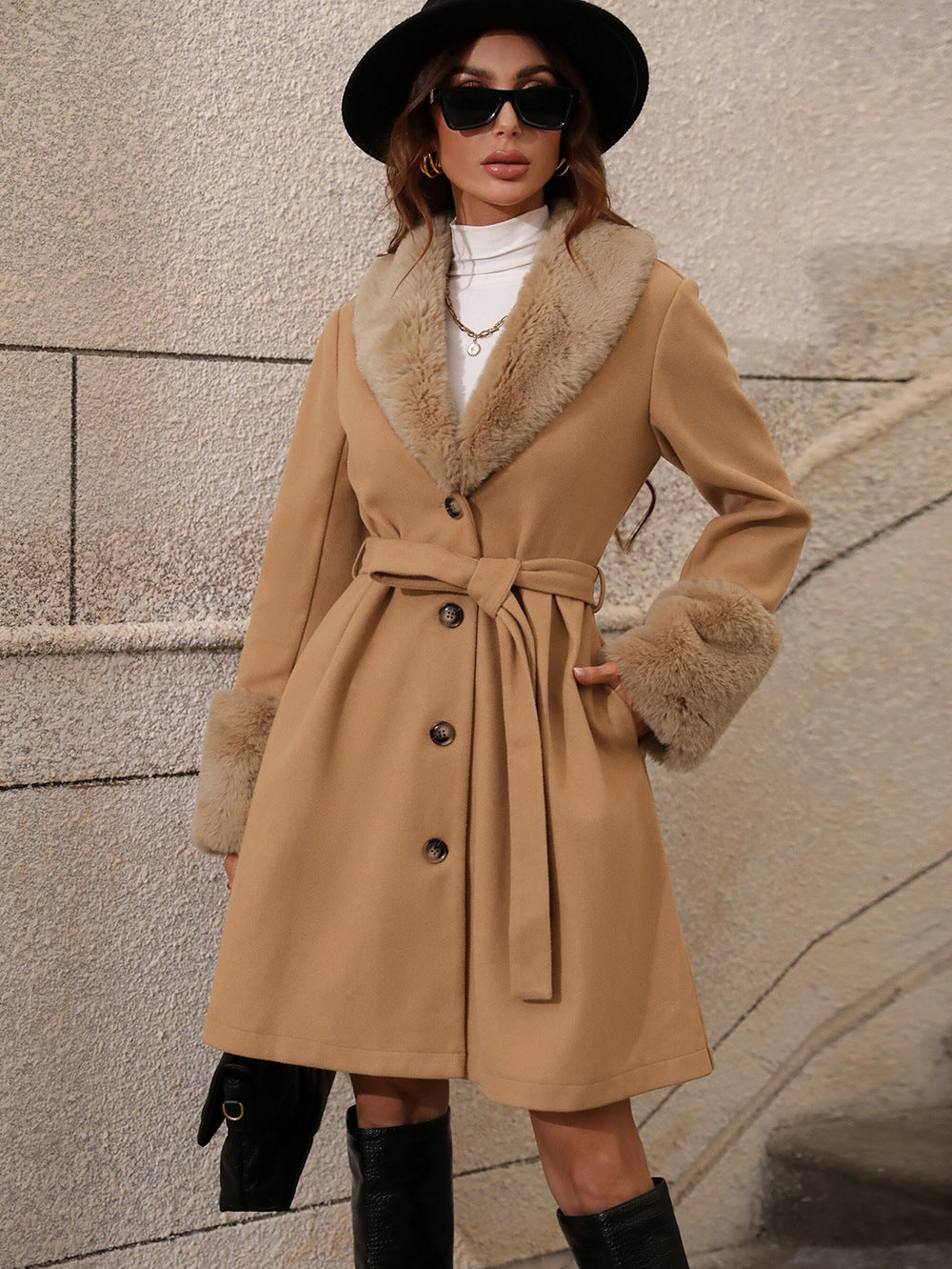 Women Clothing Mid Length Collared Cardigan Single Breasted Strap Trench Coat for Women