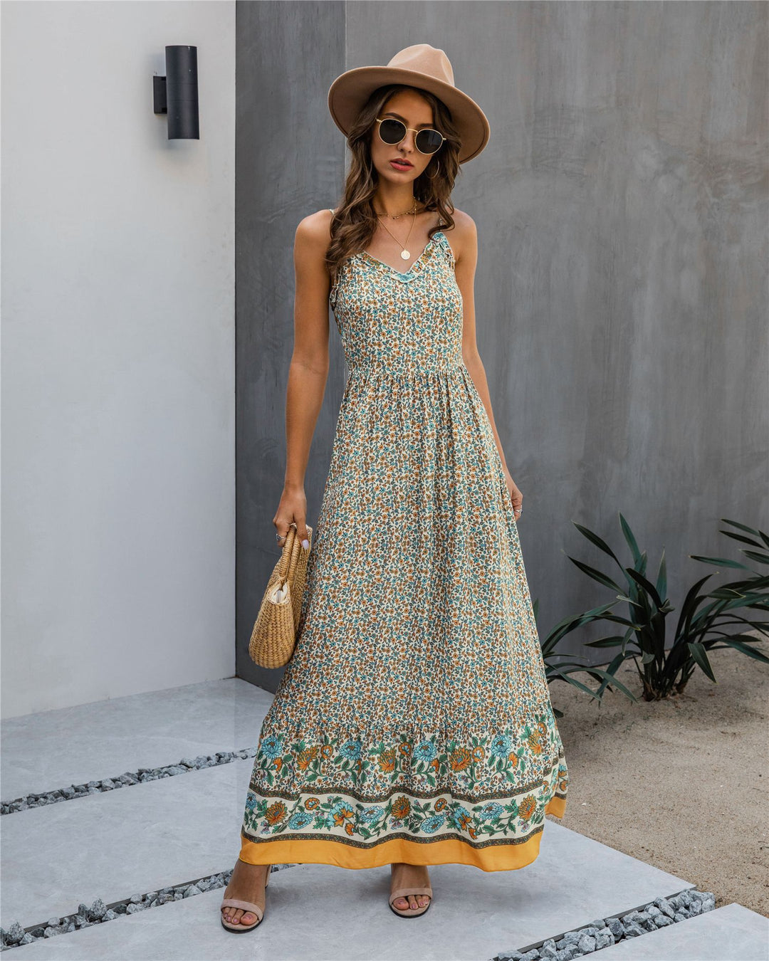 Summer Floral Print Backless Strap Women Dress Chic