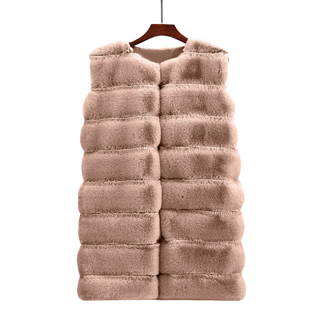 Autumn WinterNew Faux Fur Long Vest Cotton-Padded Coat Thickened Long Section Plush Vest