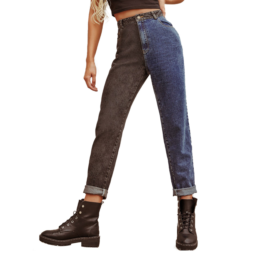 Retro Harem Slim-fitting Cool Color Matching Jeans High Waist Straight-leg Denim Trousers Women Autumn Winter