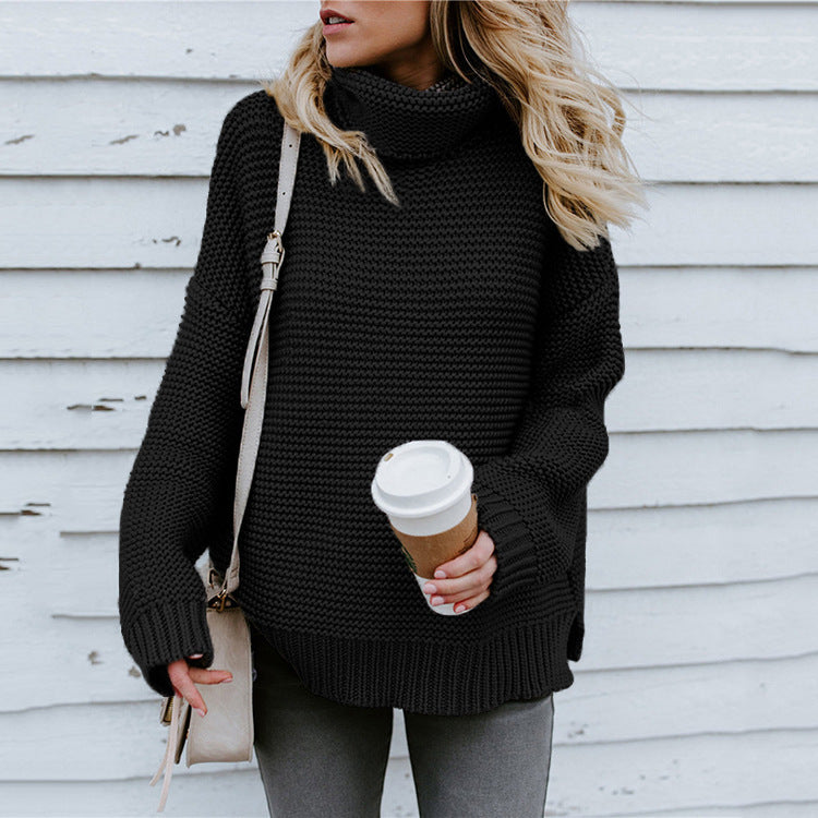 Autumn Winter Knitwear Thick Thread Long Sleeve Turtleneck Pullover Women