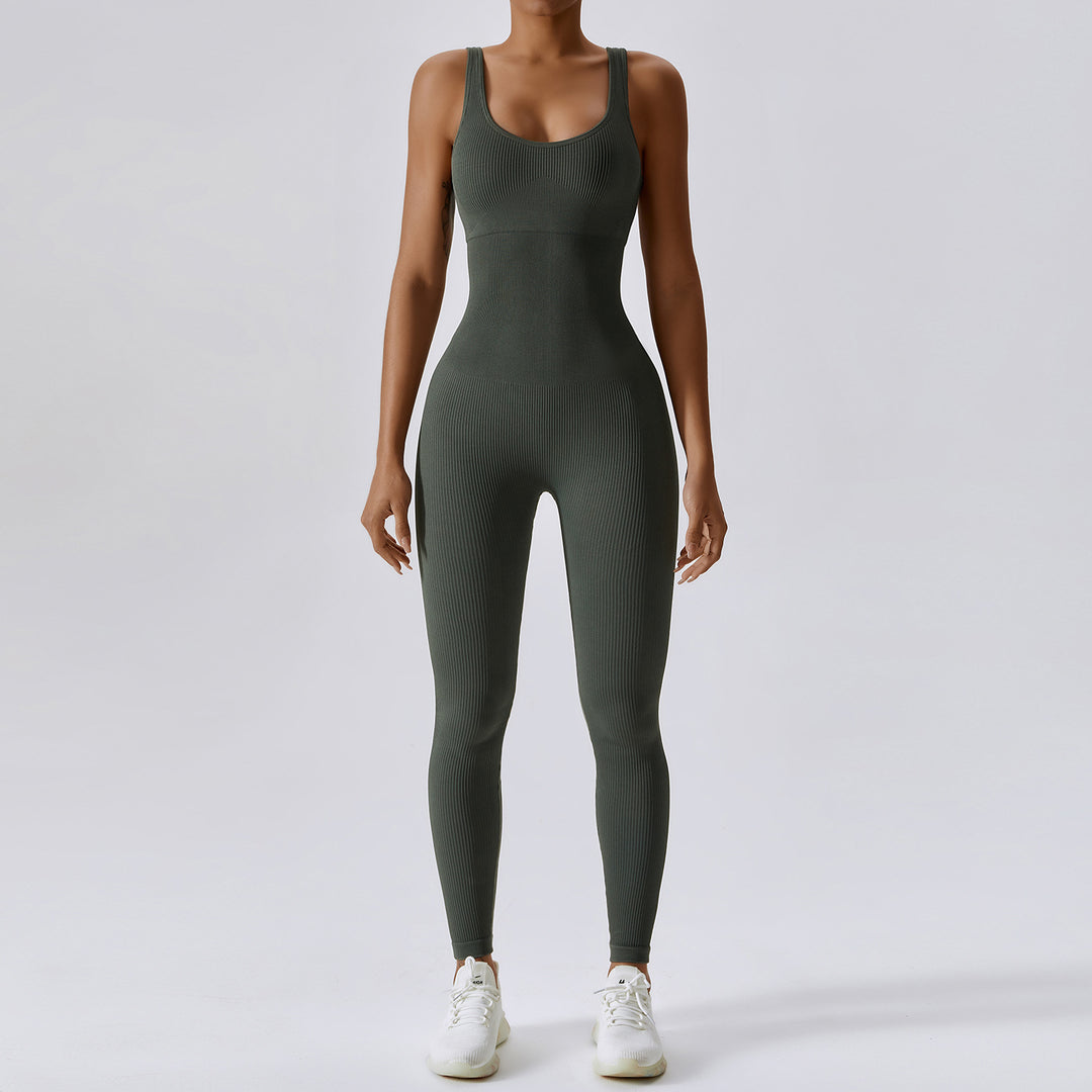 Spring Seamless Yoga Jumpsuit Dance Cinched Waist Slim Fit Sports Stretch Tight Jumpsuit