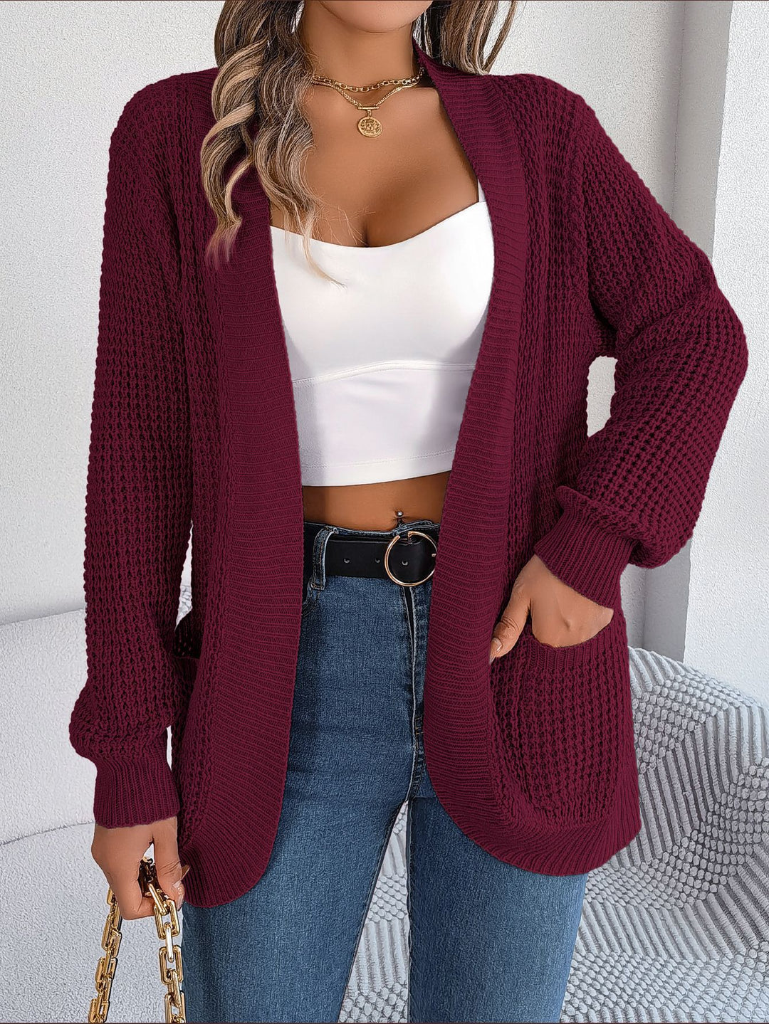 Autumn Winter Casual Pocket Long Sleeve Knitted Sweater Cardigan Coat Women Clothing