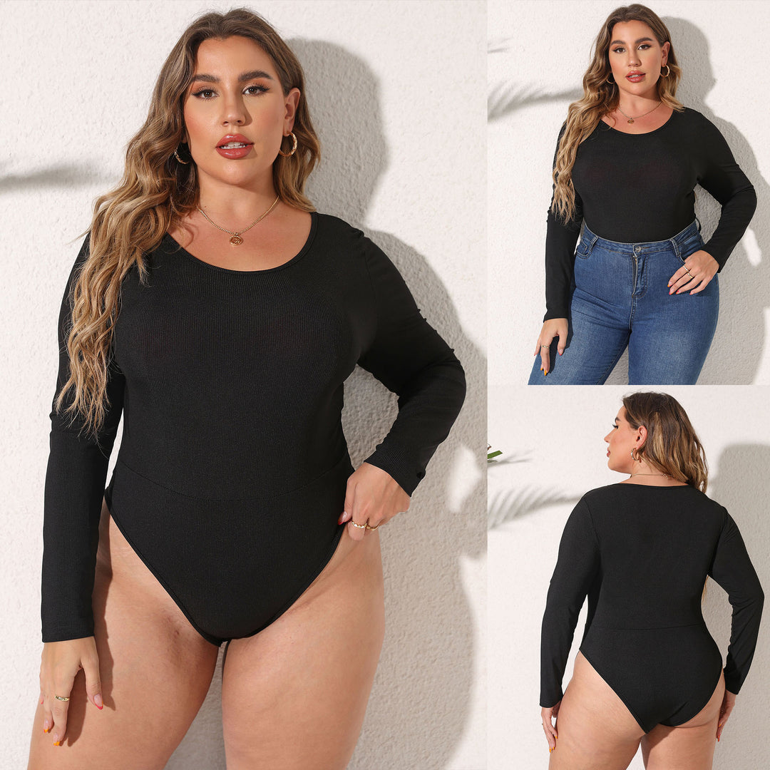 Plus Size Women Jumpsuit Women Clothes Slim Fitting Simple Long Sleeved Bottoming Shirt Jumpsuit