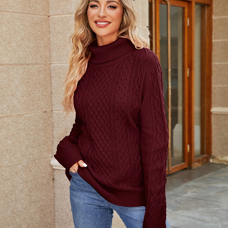 Turtleneck Twist Sweater Women Autumn Winter Solid Color Knitted Top High Collar Bottoming Shirt