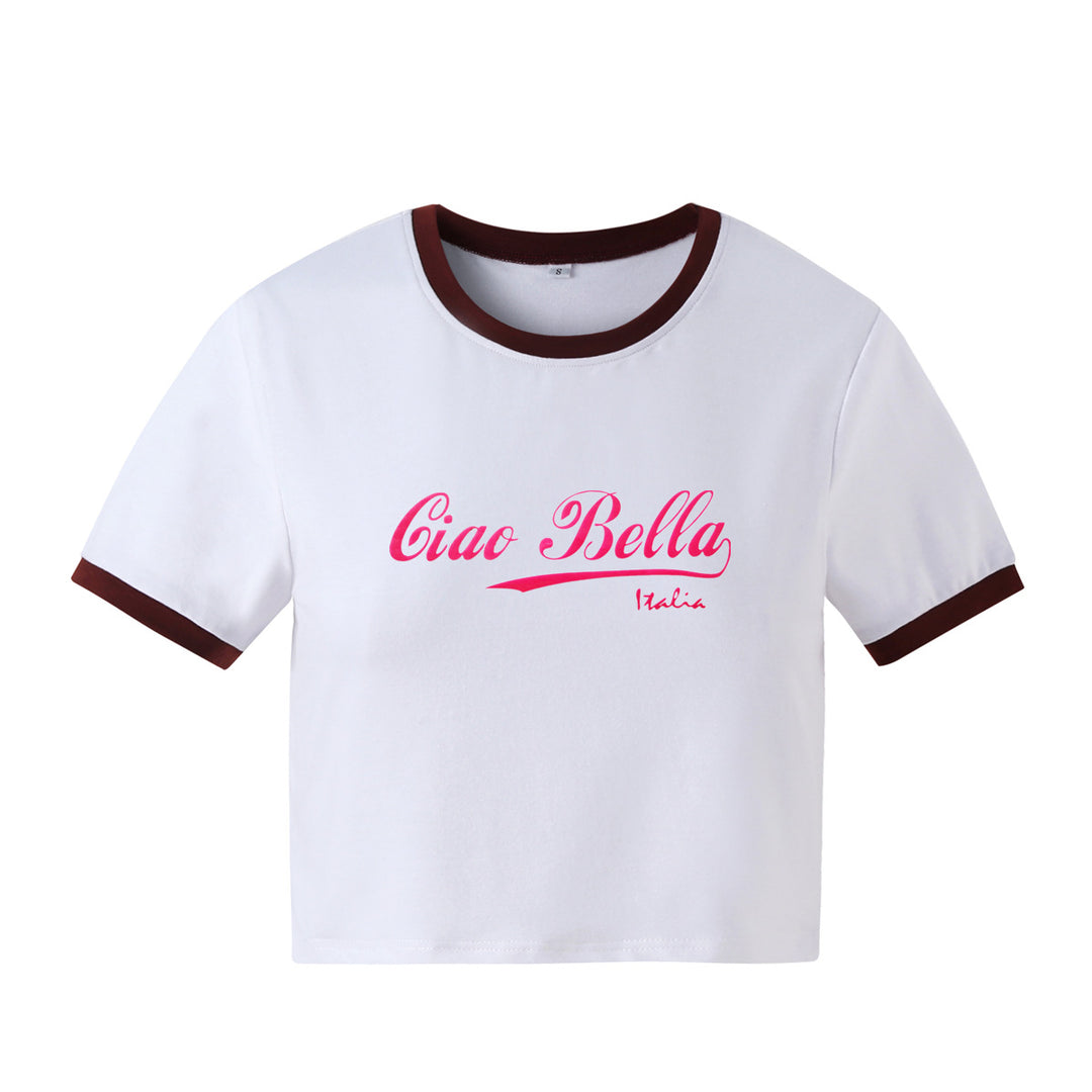 Women Clothing Summer New Celebrity Ciao Bella Short Slim-Fit Short-Sleeved T shirt for Women