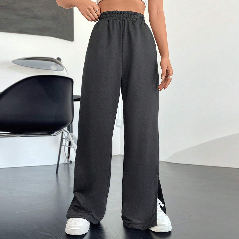 Autumn Winter Women Clothing Casual Exercise Trousers Elastic Waist Wide Leg Straight Sweatpants
