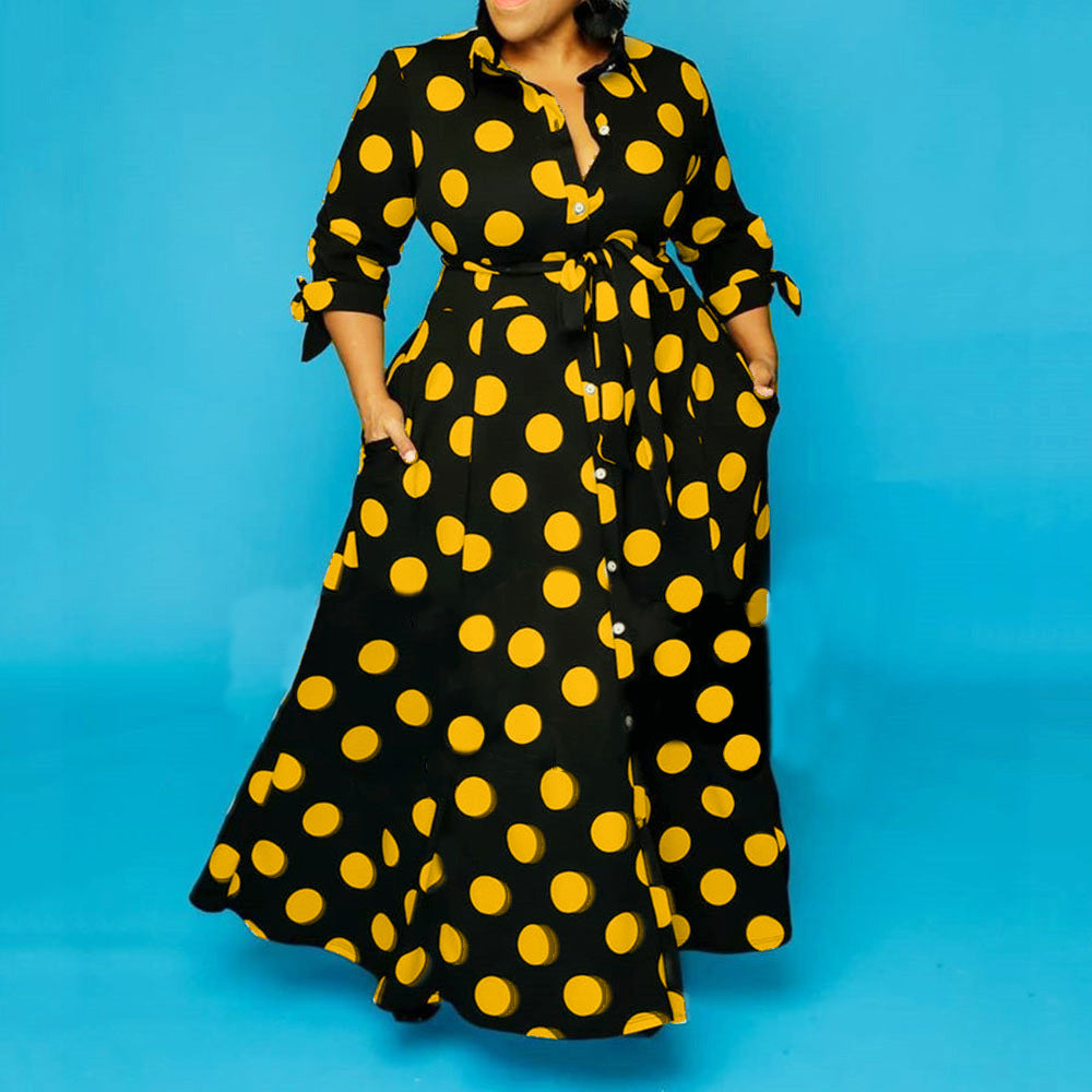 Plus Size Shirt Long Sleeve Dotted Prints Dress