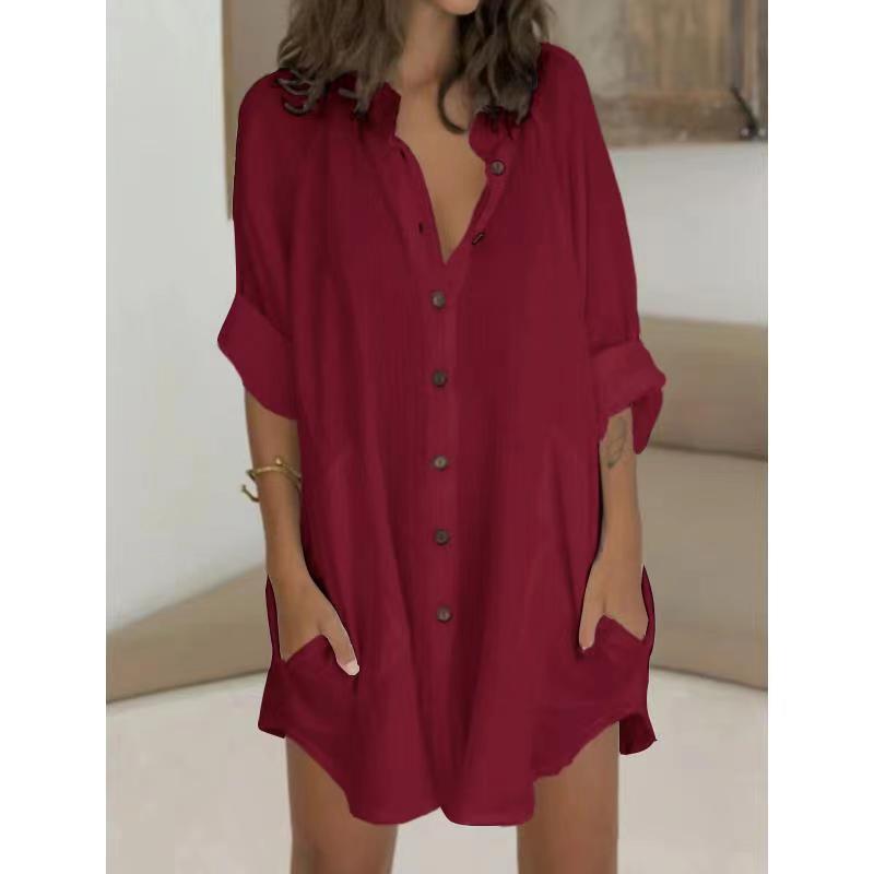 Autumn Winter Casual Loose Single Breasted Shirt Dress Women