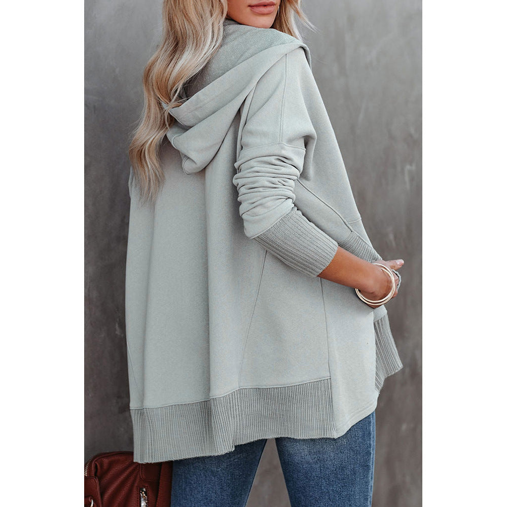 Loose Hooded Sweater Women Mid Length Autumn Winter Solid Color Casual Bottoming Shirt Top