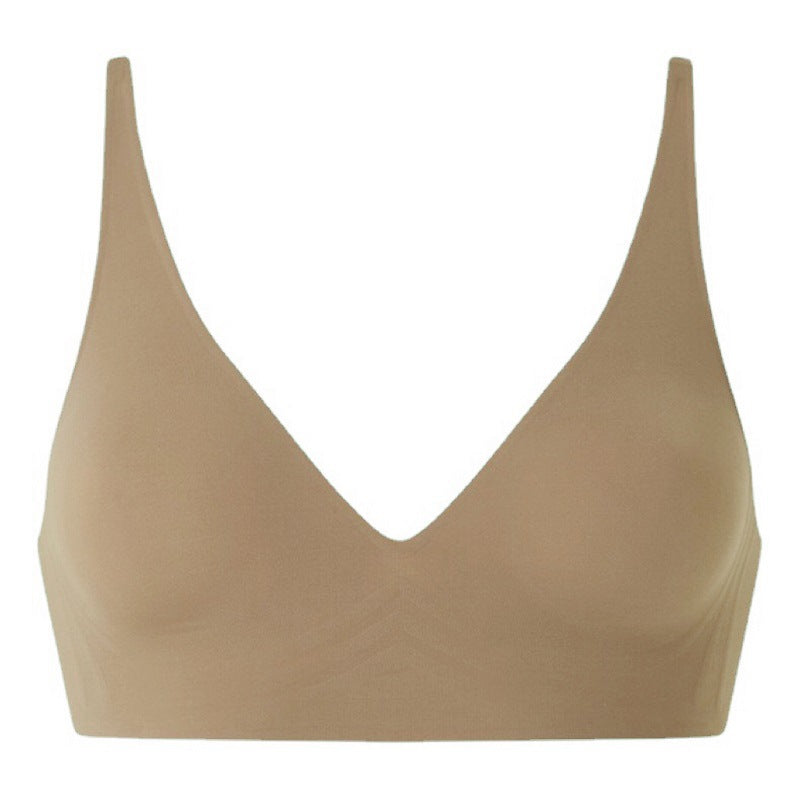 Seamless Underwear V neck Non Steel Ring Big Breast Detachable Chest Pad Thin Soft Support Comfortable Bra