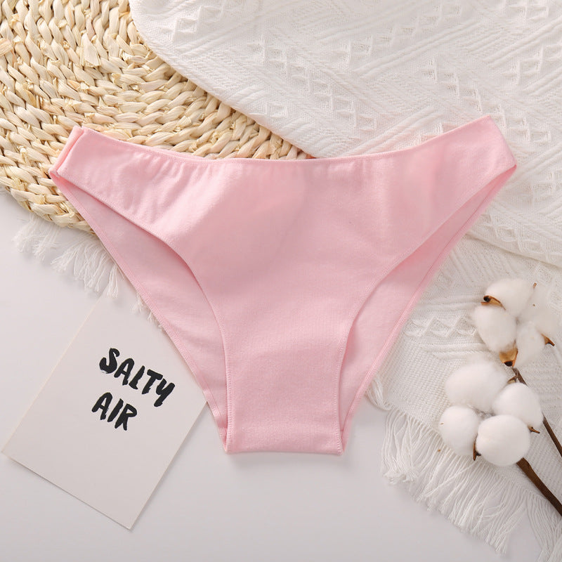 Women Briefs Basic Solid Color Cotton Underwear High Slit Comfortable T-Back