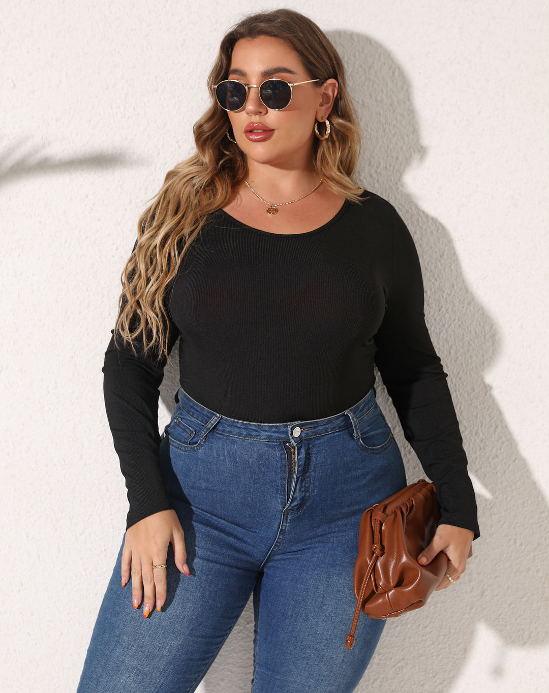 Plus Size Women Jumpsuit Women Clothes Slim Fitting Simple Long Sleeved Bottoming Shirt Jumpsuit