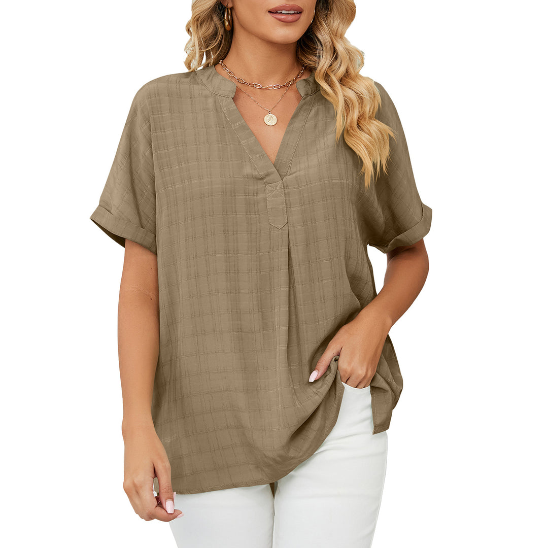 Thin V Neck Casual Pullover Solid Color Loose Shirt Top Women