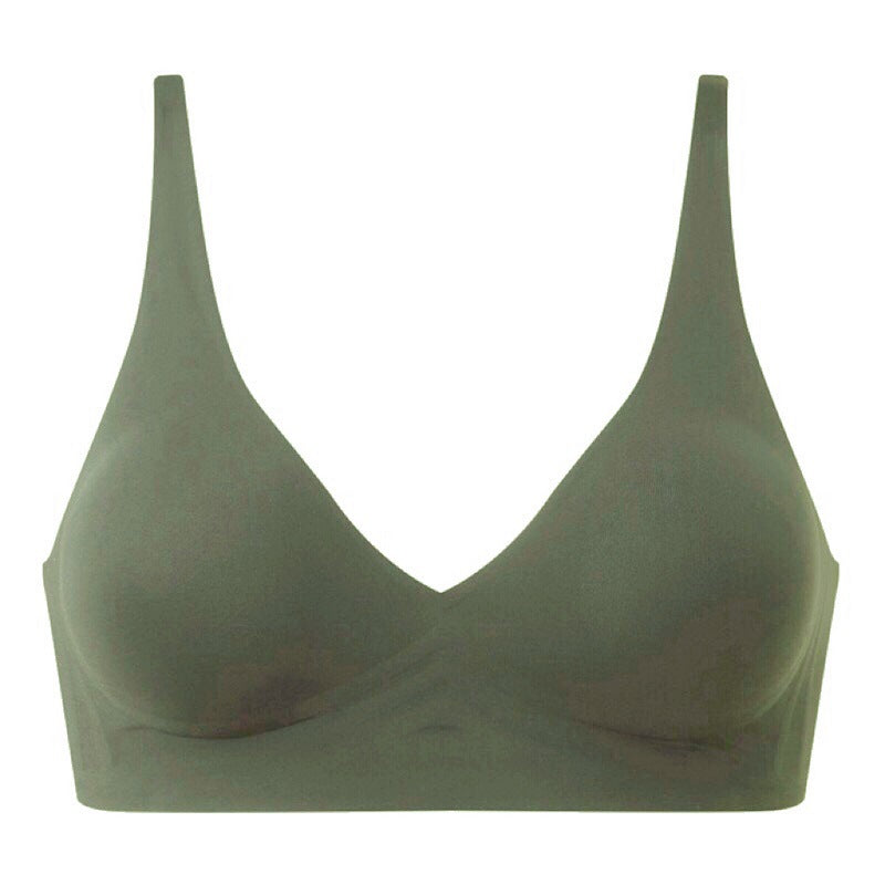 Seamless Underwear V neck Non Steel Ring Big Breast Detachable Chest Pad Thin Soft Support Comfortable Bra