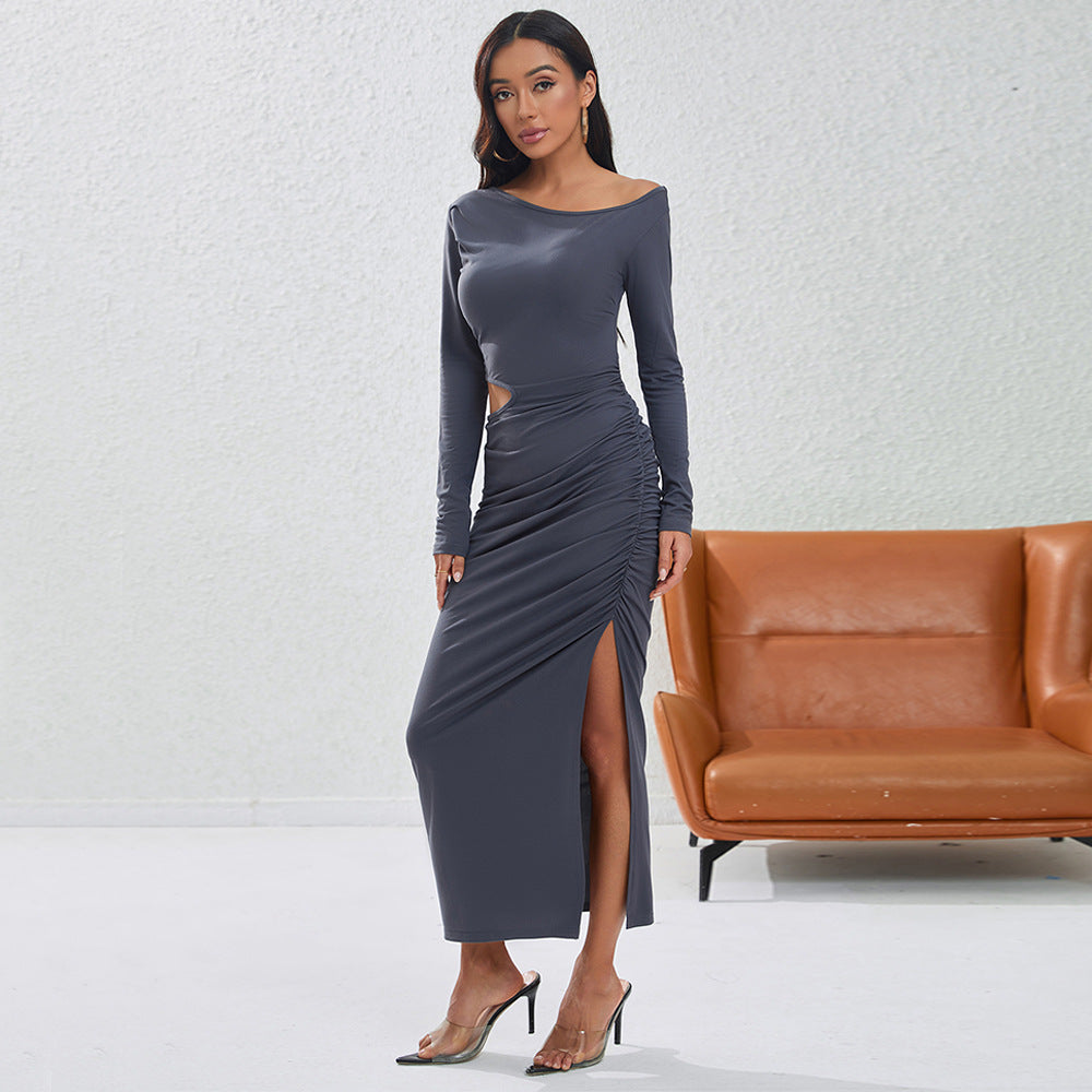Fall Women Clothing Opening Design Slim Mid Length Dress