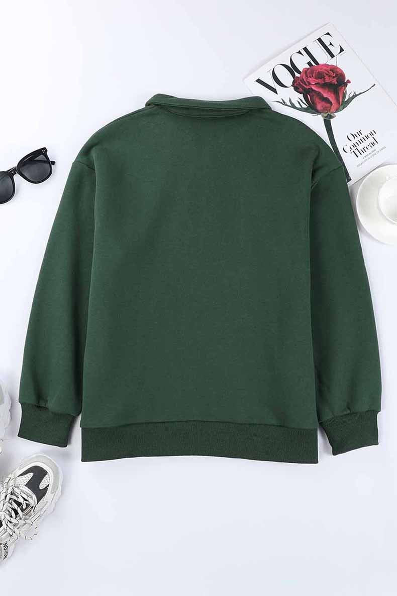 Zipper Collared Size Independent Stand Foreign Trade Ladies Solid Color Loose Versatile Top Sweatshirt