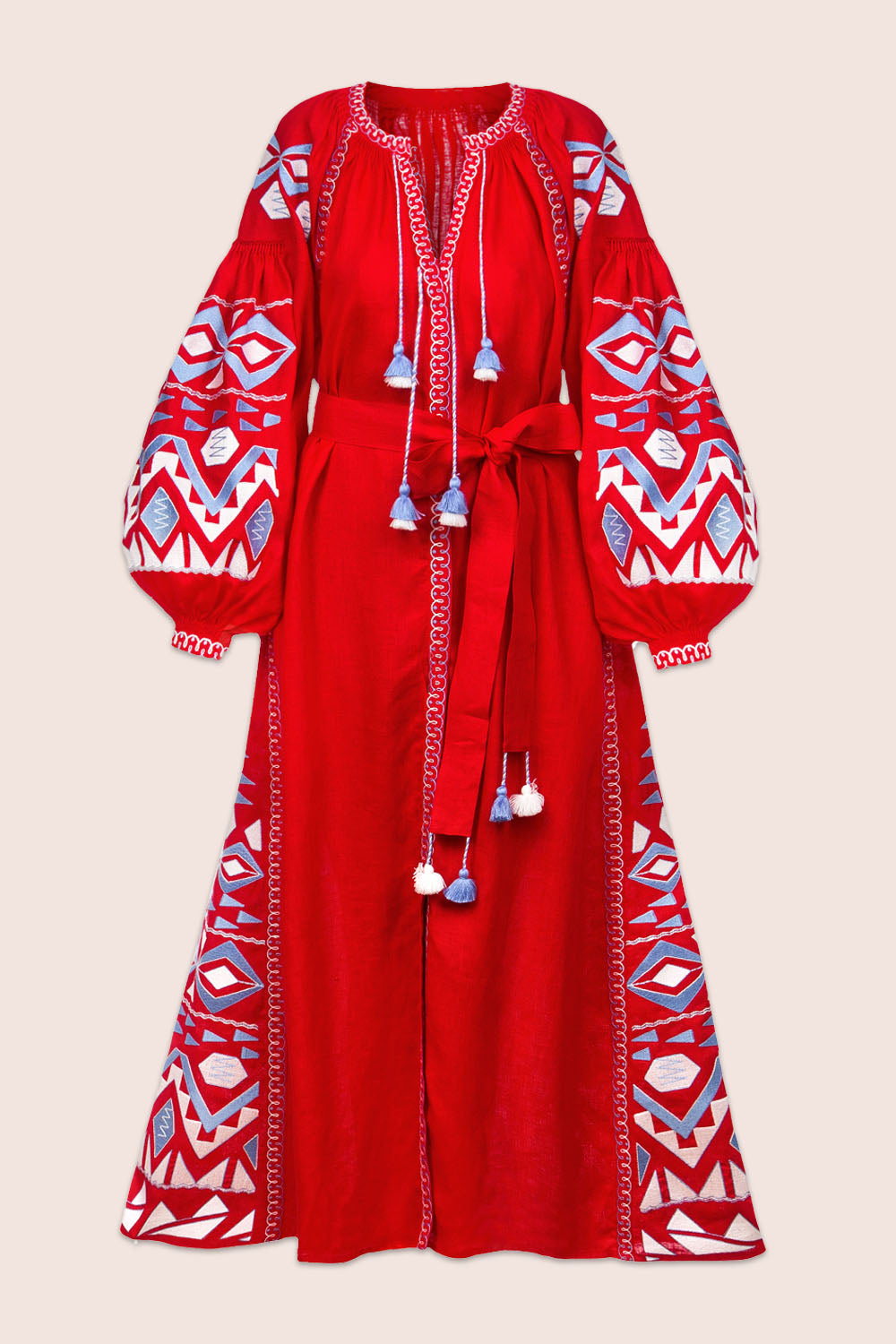 Women  Summer Long Bohemian Embroidered Lantern Sleeve Dress