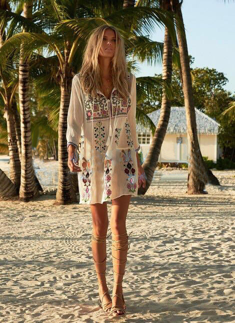 Women  Spring And Summer New Bohemian Holiday Style National Style Flower Embroidery Temperament Dress