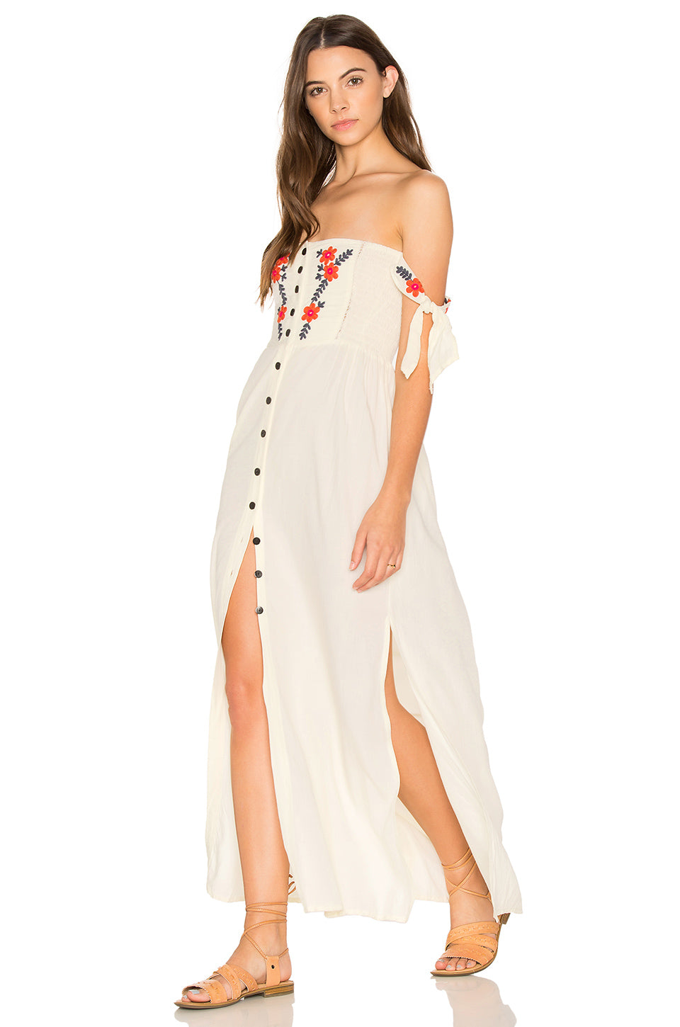 Women  Summer New Bohemian Vacation Embroidered Dress Collar Shoulder Hanging Long Dress