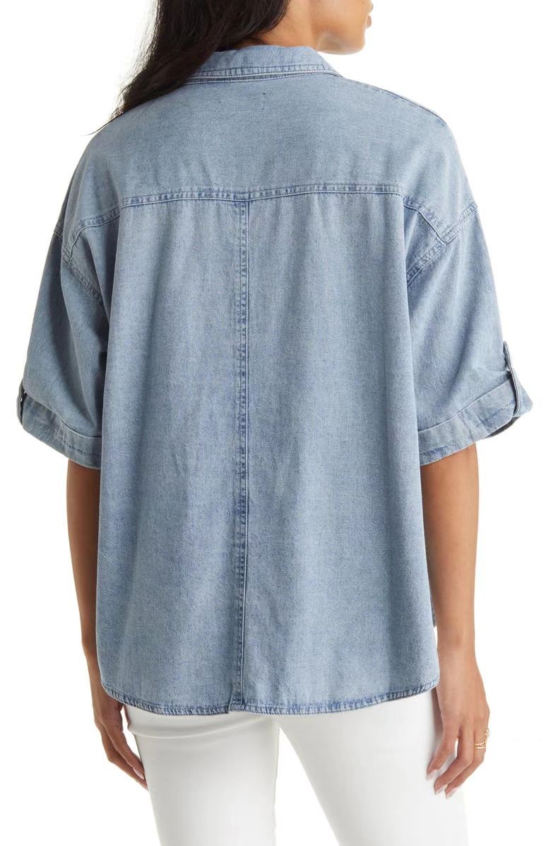 Popular Short Sleeved Shirt Spring Summer Washed Distressed Casual Denim Top
