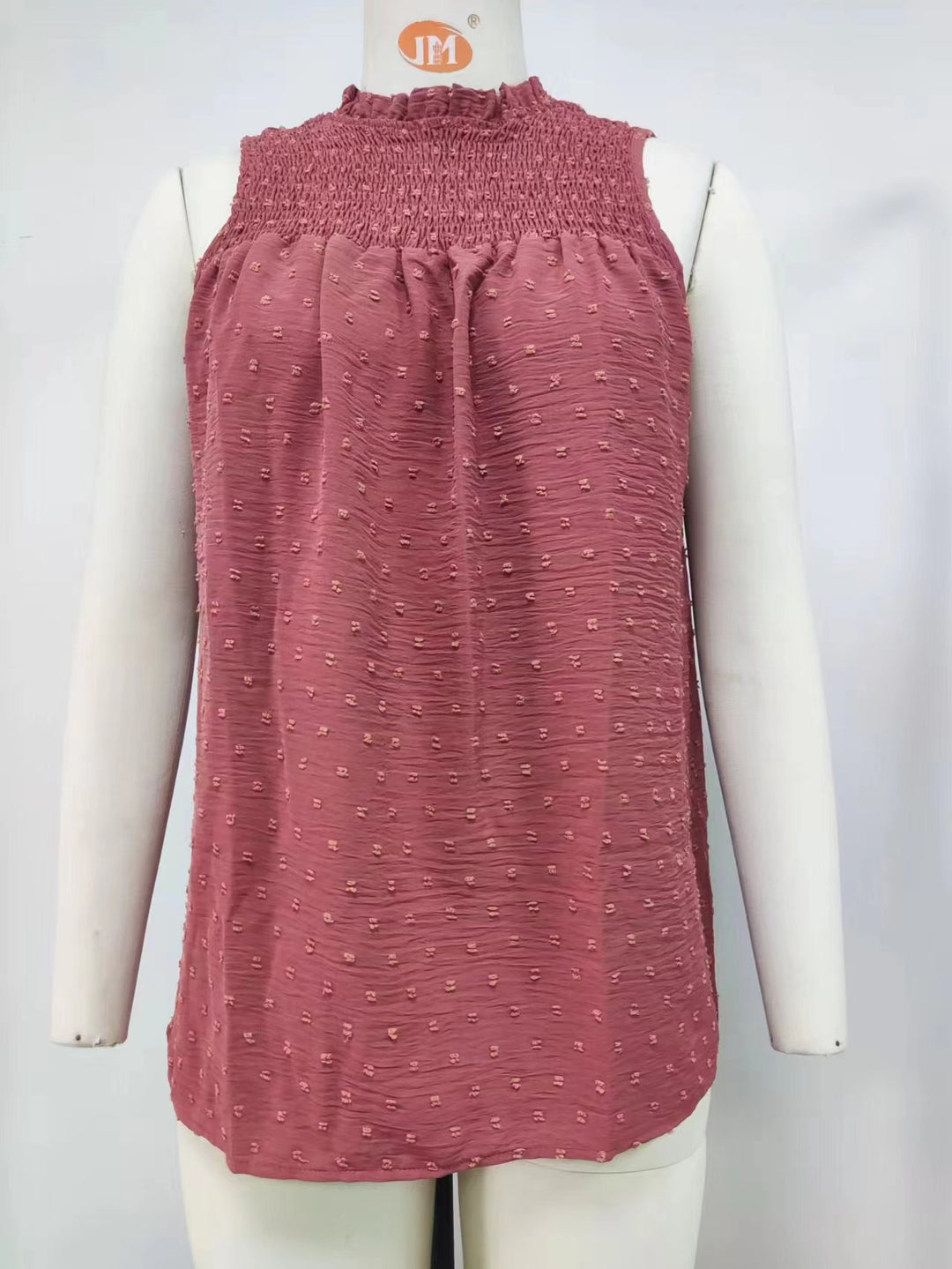 Summer Solid Color Loose Jacquard Smocking Women Vest Top Women