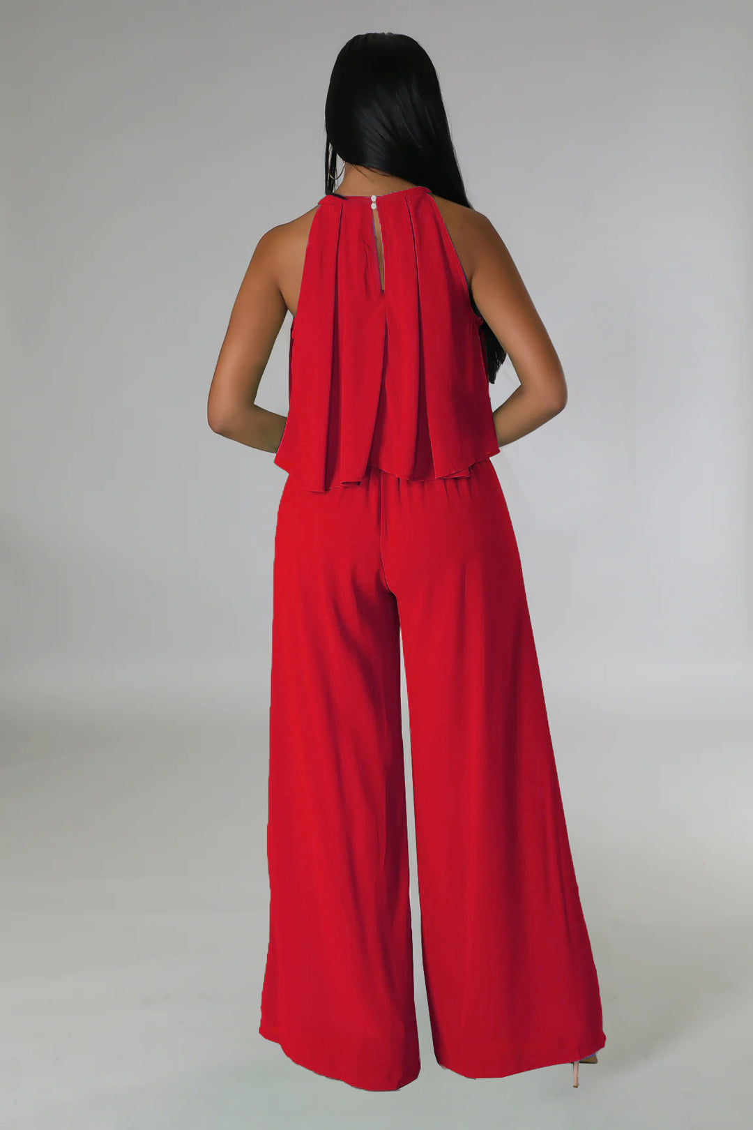 Sexy Sleeveless Cropped Top Chiffon High Waist Loose Women Wear Trousers Two Piece Set