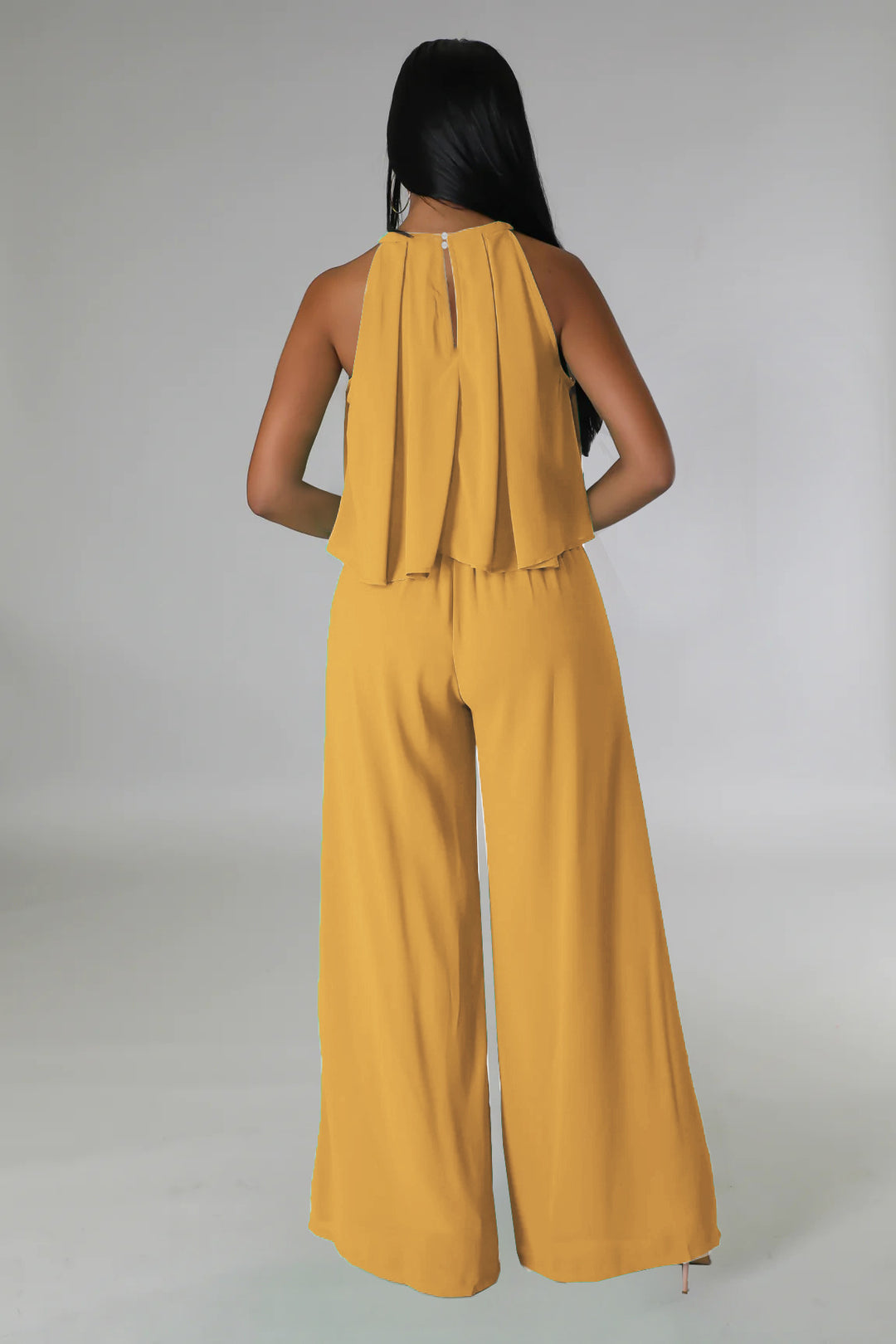 Sexy Sleeveless Cropped Top Chiffon High Waist Loose Women Wear Trousers Two Piece Set