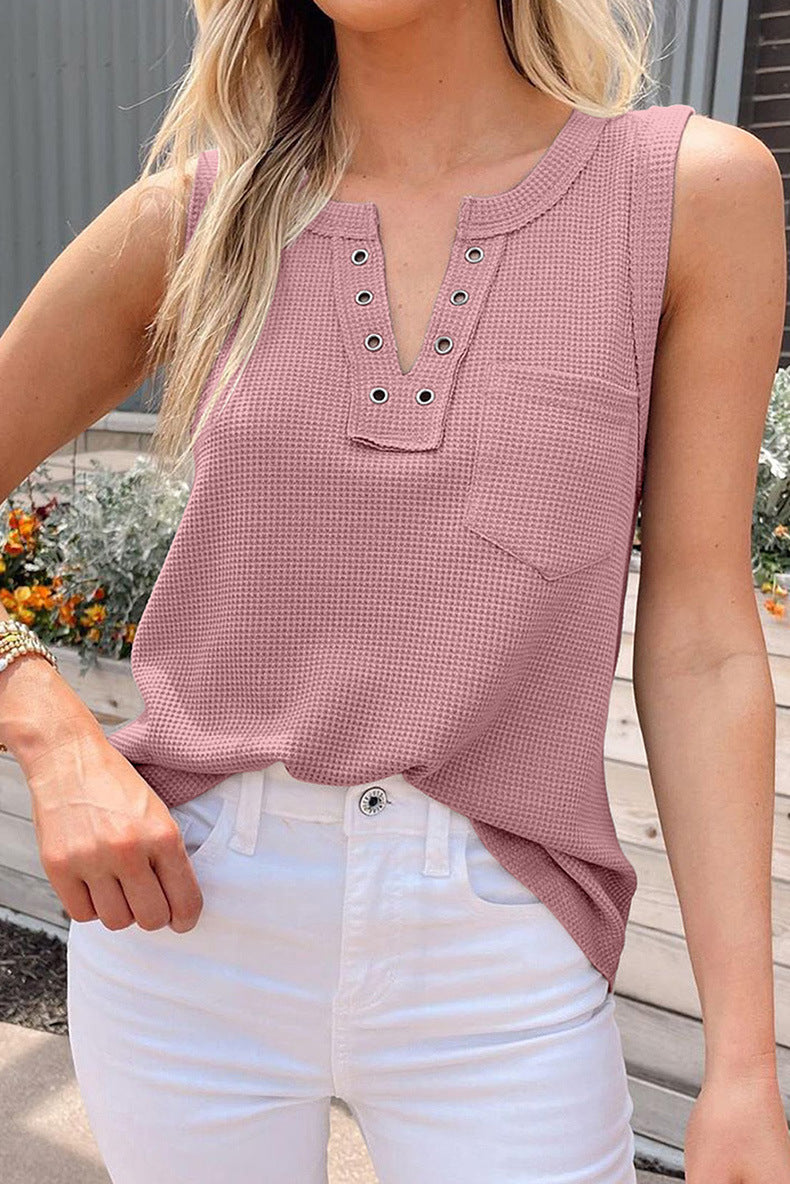 Summer Casual Strap Women Solid Color V Neck Loose Bottoming Women Vest