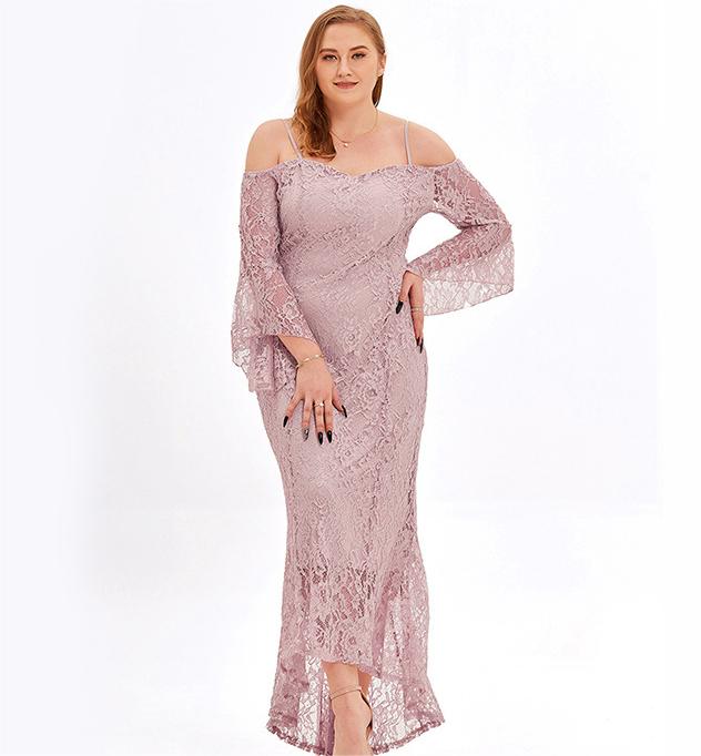 Plus Size Women Evening Dress Elegant Lady Long Lace Dress