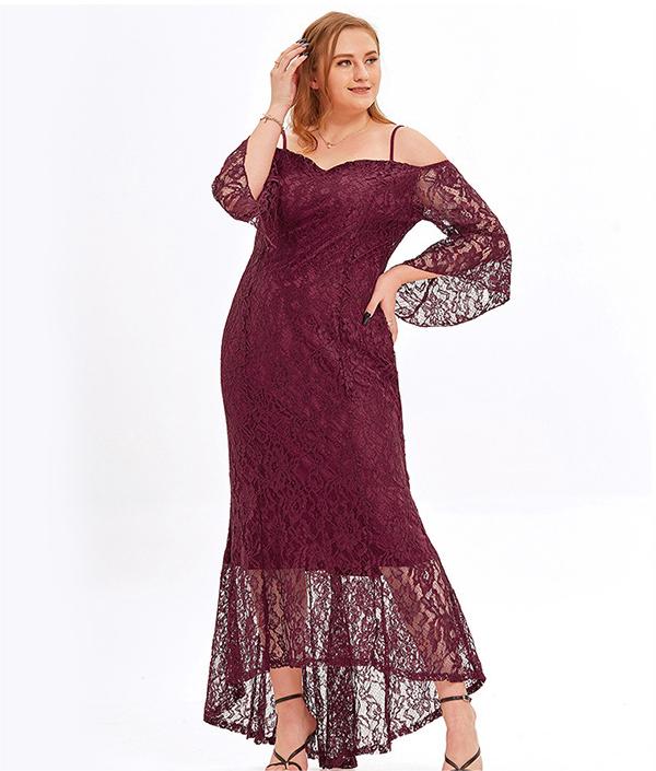 Plus Size Women Evening Dress Elegant Lady Long Lace Dress