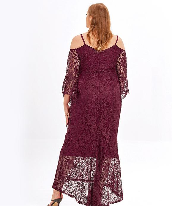 Plus Size Women Evening Dress Elegant Lady Long Lace Dress