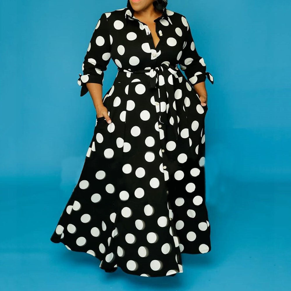 Plus Size Shirt Long Sleeve Dotted Prints Dress