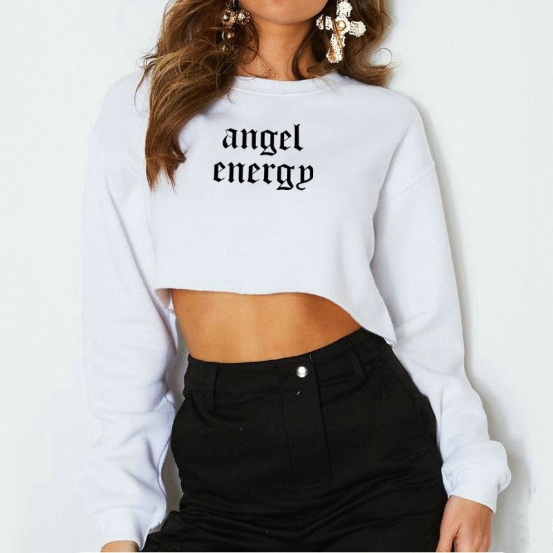 Women Clothing Angel Letter Graphic Printed Long Sleeve Short Women Sweater