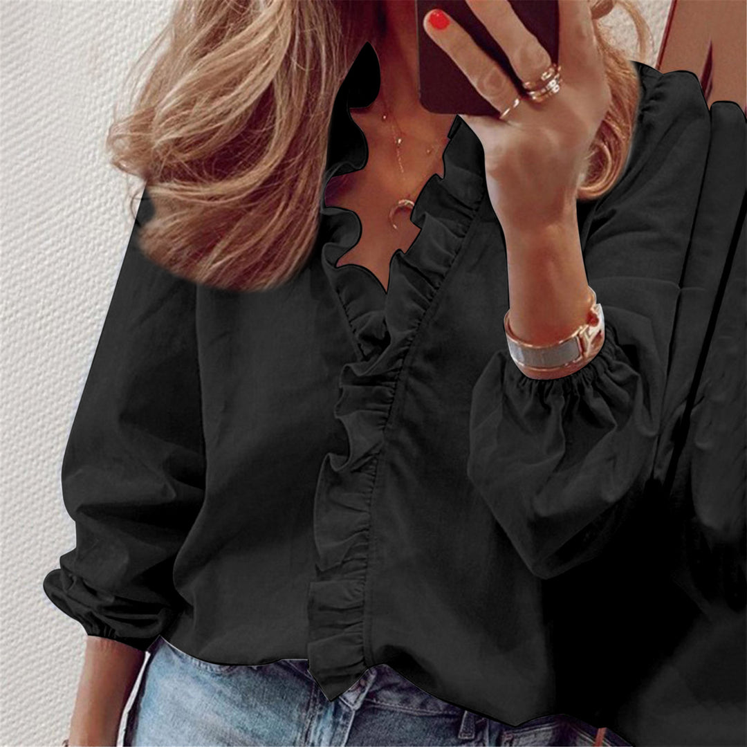 Spring Summer Long Sleeve Ruffle Blouse Women Shirt