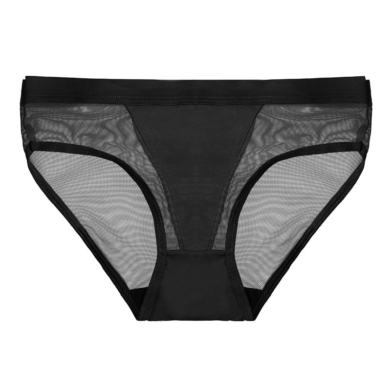 Women Briefs Low Waist Mesh Solid Color Briefs Cotton Crotch Panties