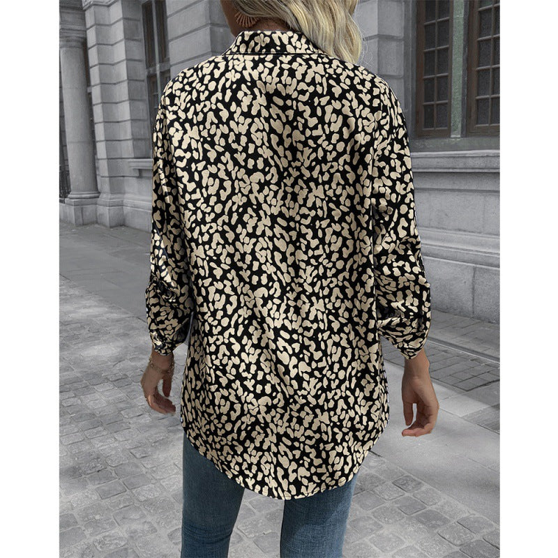 Women Clothing Sexy Leopard Print Single Breasted Cardigan Shirt Collared Shirt Top Women