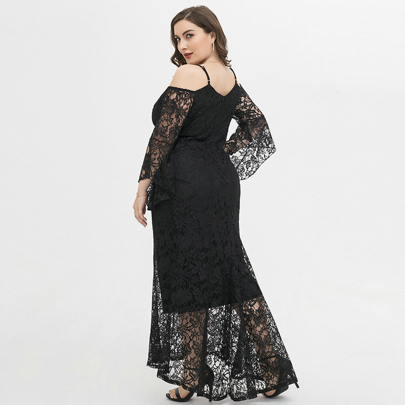 Plus Size Women Evening Dress Elegant Lady Long Lace Dress