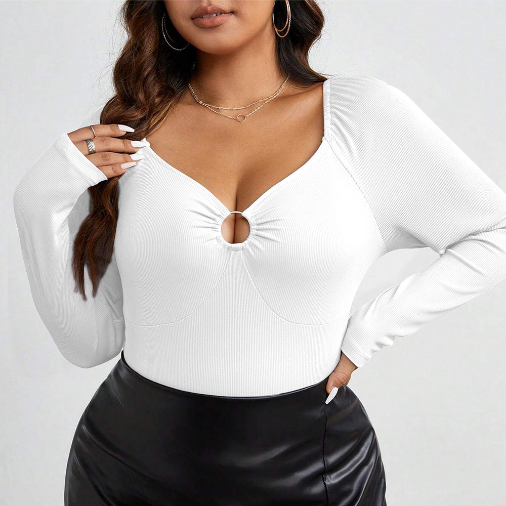 Plus Size Women Clothes Autumn Winter Chicken Collar Slim Fit Sexy Knitted Long Sleeved T Shirt Top
