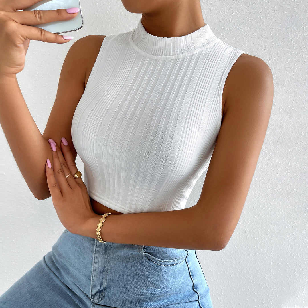 Women Clothing Pullover round Neck Sleeveless Cropped Short Vest Women Summer Outer Wear Inner Wear Micro Backless Top