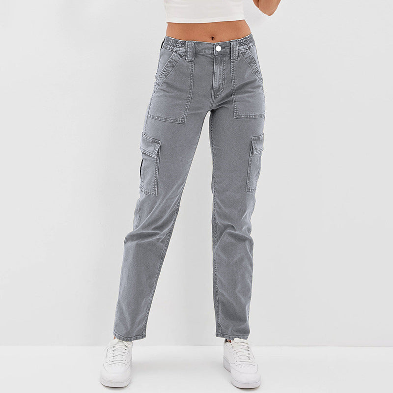 Seller in Jeans Women Straight High Waist Wash Casual Denim Trousers