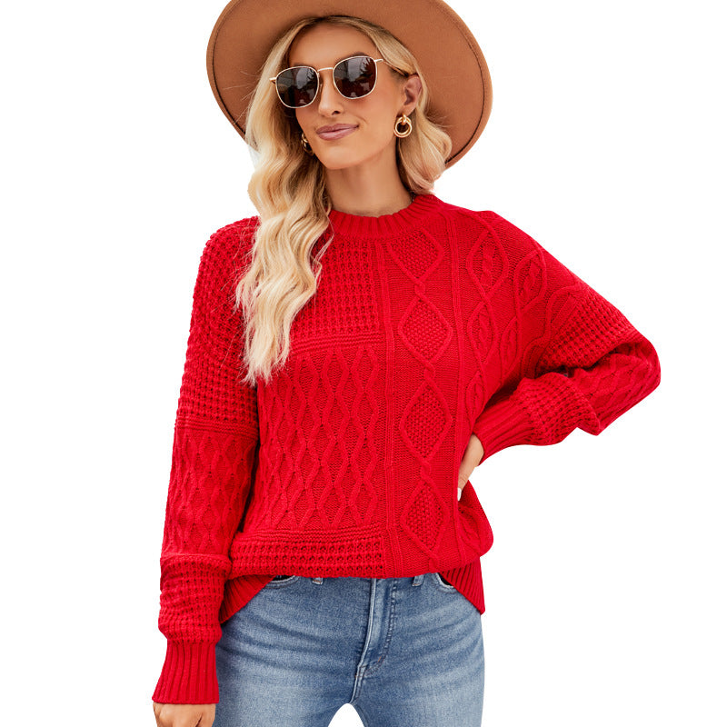 Twist Casual Solid Color round Neck Sweater Idle Autumn Winter Loose Pullover Sweater