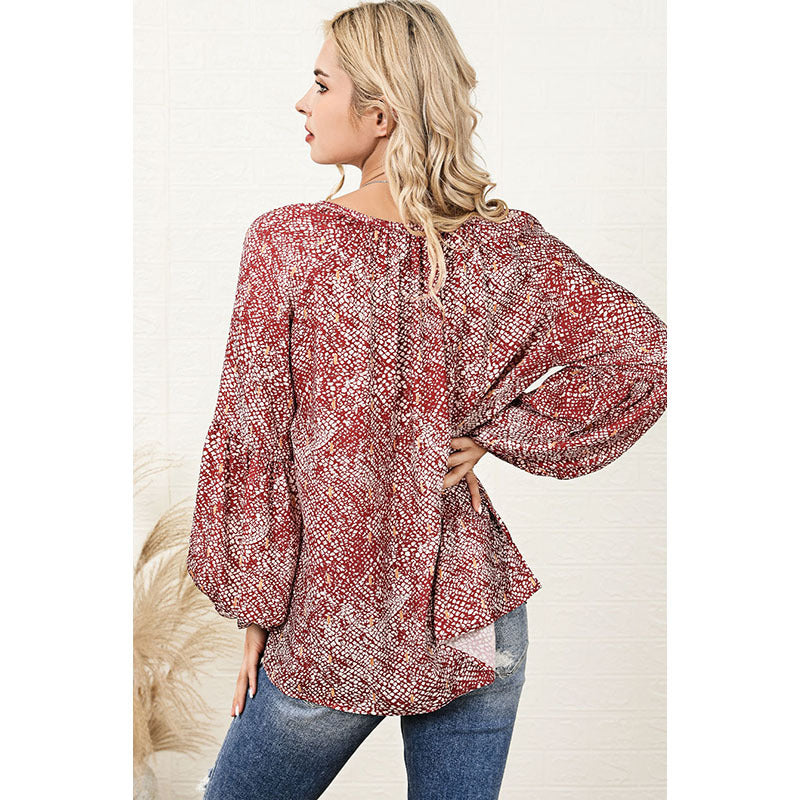 Autumn Thin V neck Abstract Printing Chiffon Shirt Women Casual Long Sleeves Pullover Women