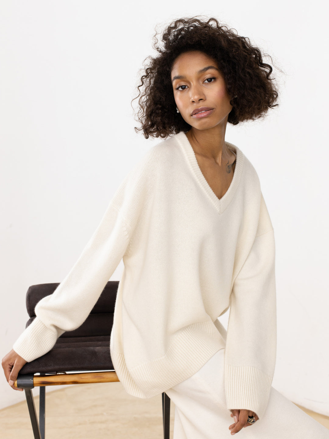 Autumn Winter Internet V neck Loose Fitting Long Sleeve Sweater