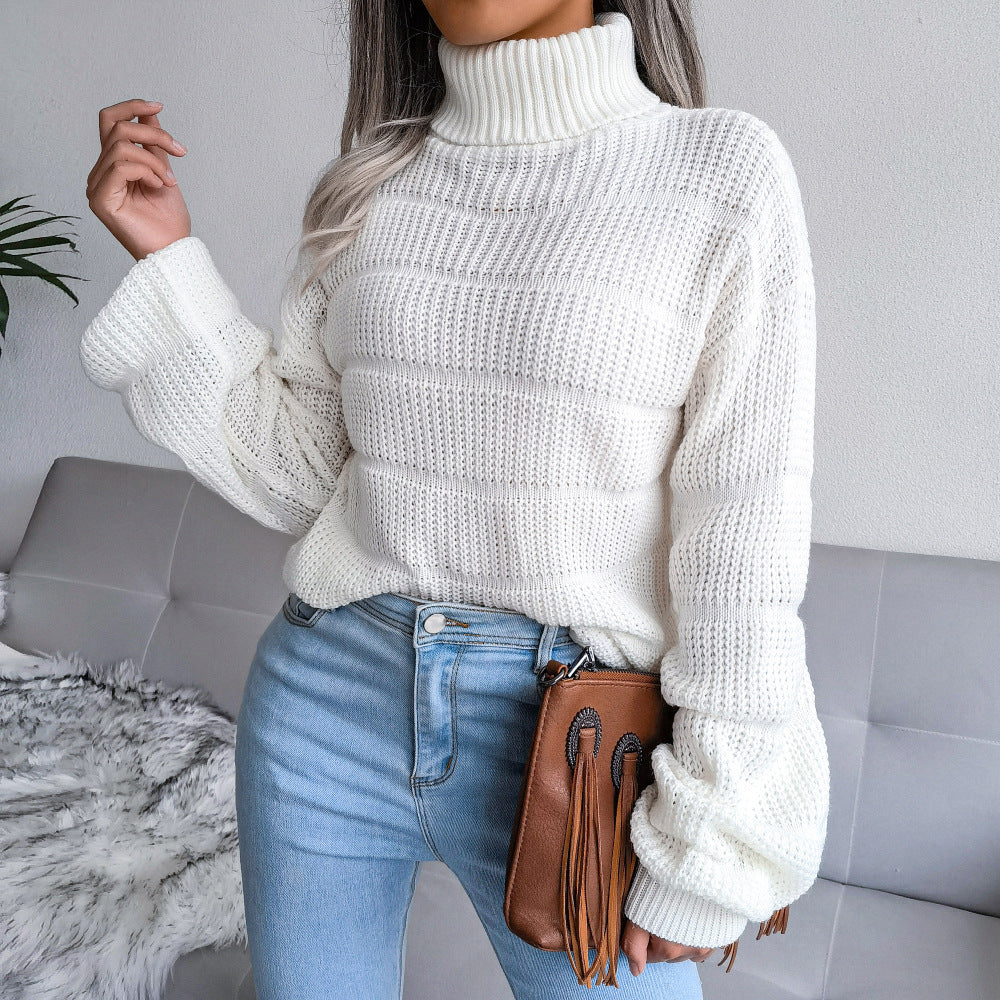 Autumn Winter Turtleneck Long Sleeve Hollowed Casual Bottoming Knitted Sweater Women Clothing